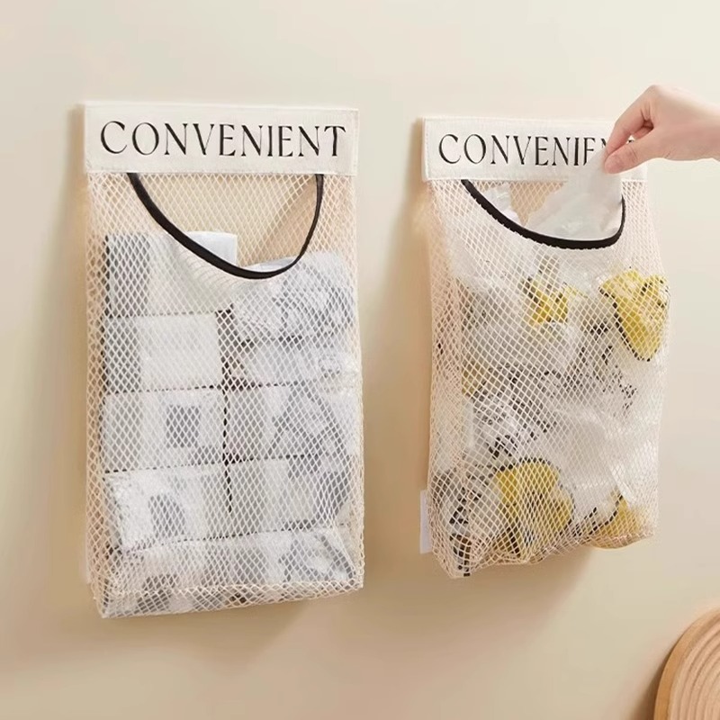 Kitchen Garbage Bag Storage Fantastic Wall-Mounted Large Capacity Storage Bag Plastic Bag Storage Velcro Net Pocket