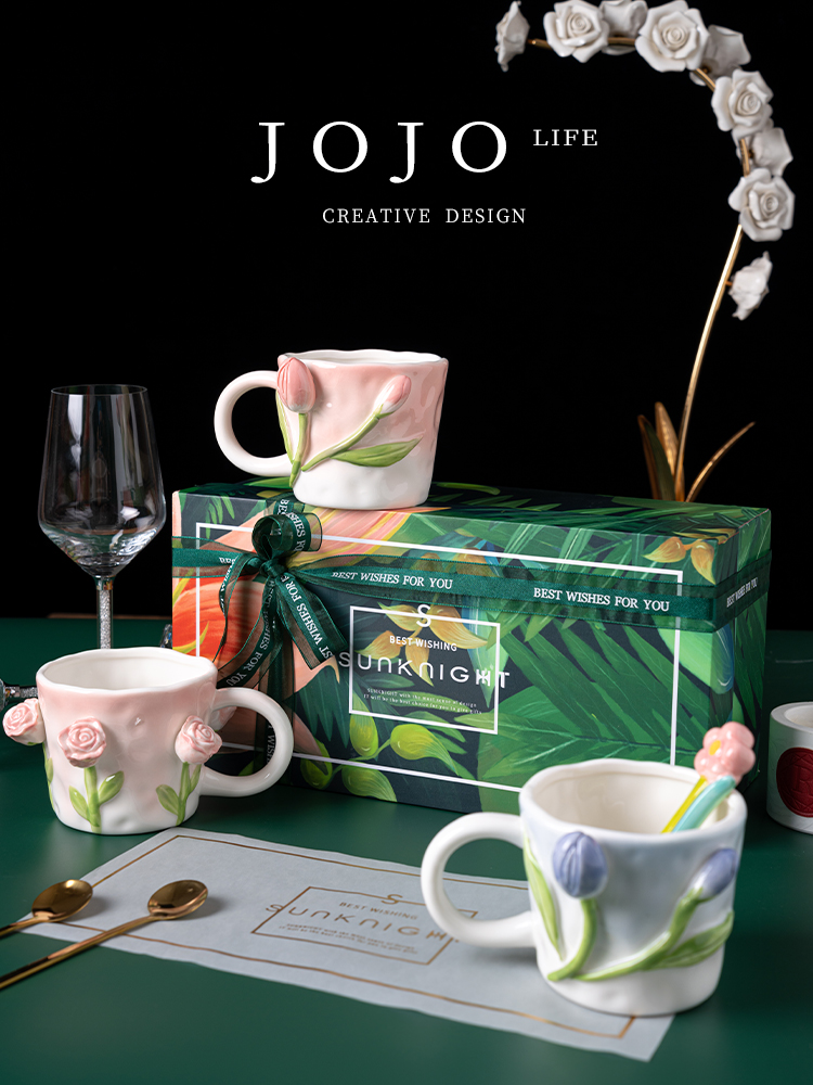 Jojo's L. Pd. Orchid. Mug Coffee Cup Ceramic Gift Box Gift Handmade Flower Cup | Linglan
