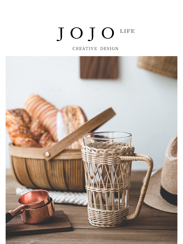 Jojo's L. PD Rattan · Cup Set Household Restaurant Glass Cup Japanese Retro Bamboo Woven | Rattan