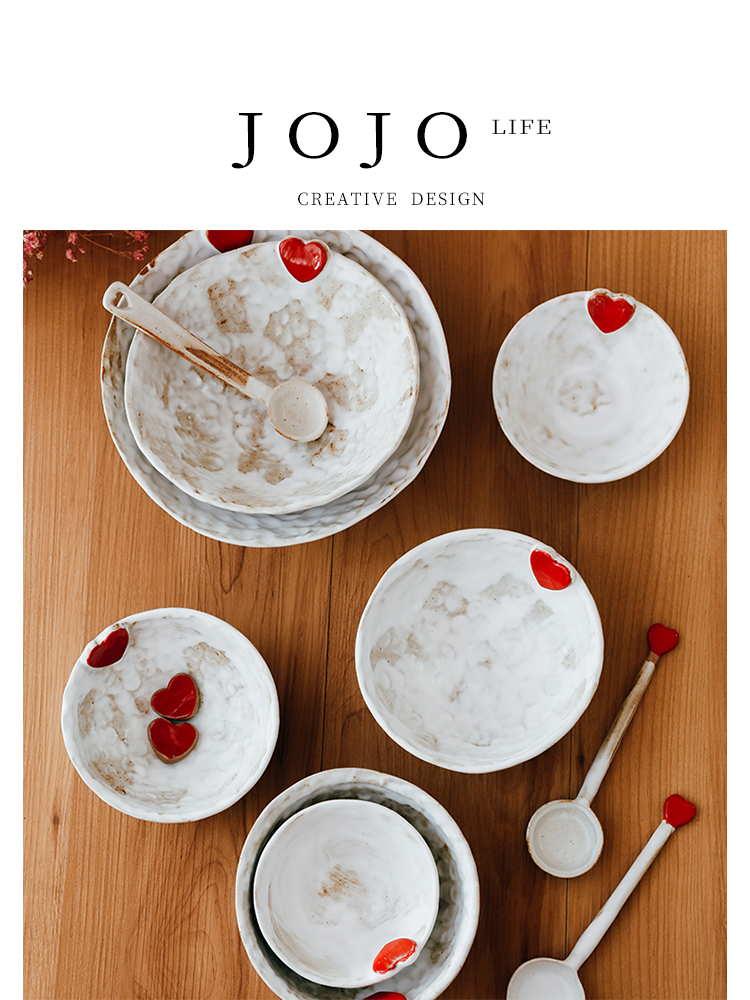 Jojo's L. PD · Love · Tableware For Home Retro Coarse Ceramic Handmade Rice Bowl Large Noodle Bowl | Heart