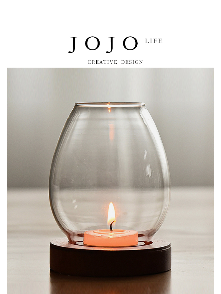 Jojo's L. Pd. Uze. European-Style Transparent Glass round Candlestick Windproof Candles Cup Cover Minimalist Chowze