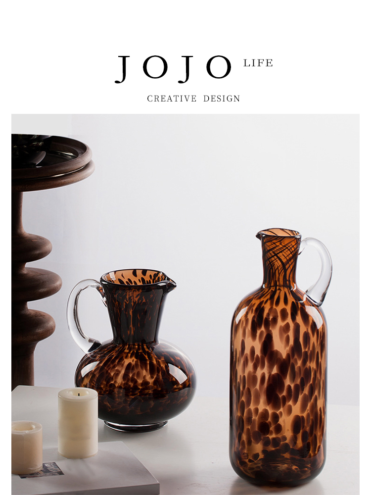 Jojo's L. Pd. Fire. Vase Creative Leopard Print Glass Mid-Ancient Style Hydroponic Decoration Living Room
