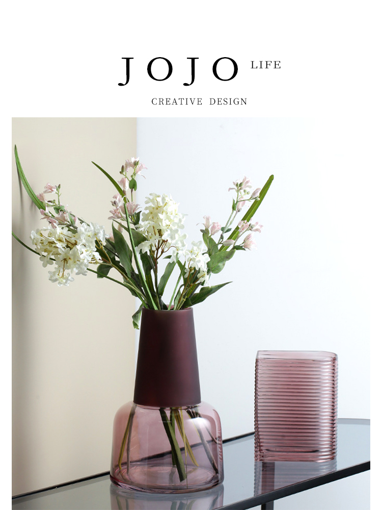 Jojo's L. Pd. Warm. Vase Minimalist Pink Transparent Frosted Glass Small Mouth Glass Furnishing Article Light Temperature