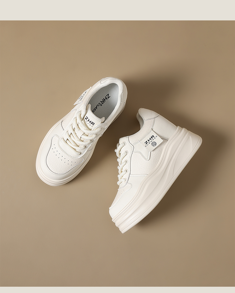 ZHR White Sneakers Women's 2025 Spring New Arrival Platform Shoes Platform Casual Shoes Best-Selling White Shoes Hidden Heel Best Selling