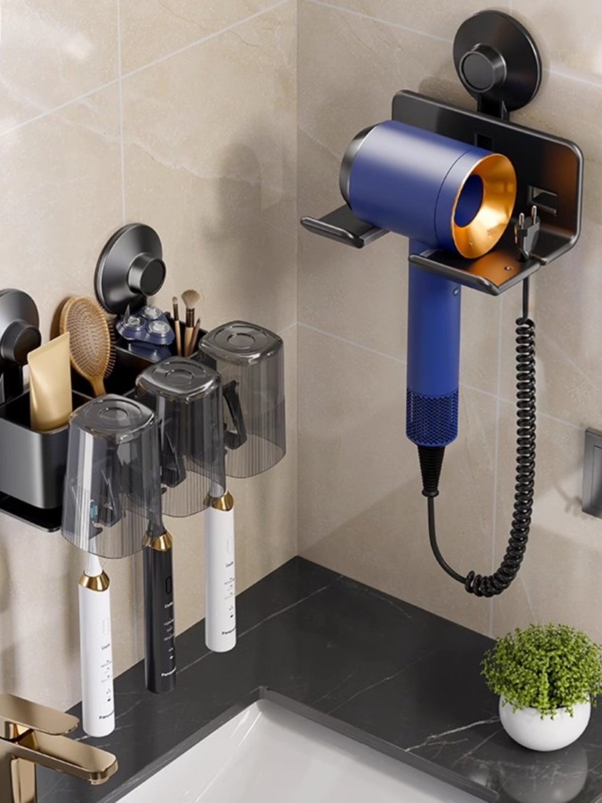 Hair Dryer Rack Punch-Free Toilet Hair Dryer Rack Bathroom Wall-Mounted Hair Dryer Holder Storage Fantastic
