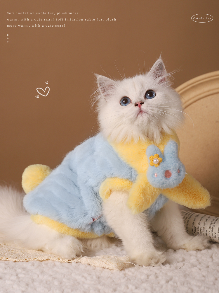 Cat Clothes Fall and Winter Heattech Muppet Winter Kitten Kittens Winter Clothing Cute Fleece-Lined Winter Cat Pet Winter