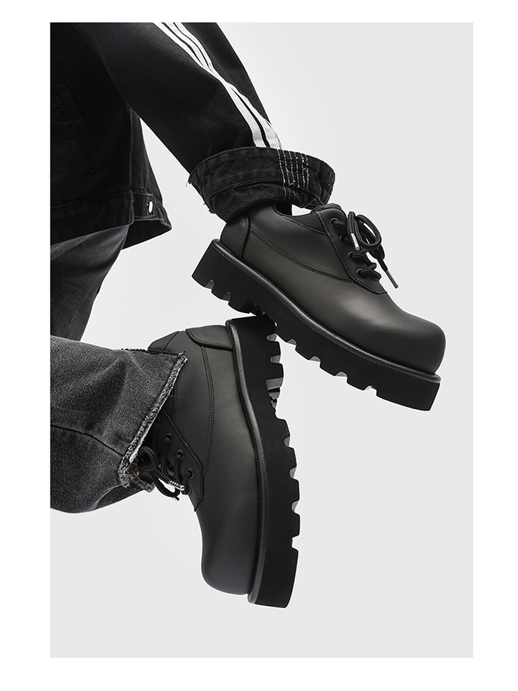 Black Derby Shoes Men Cleanfit2025 New Arrival Casual Thick Sole Men's Hight Increasing Shoes Big Head Leather Commuter Shoes Women