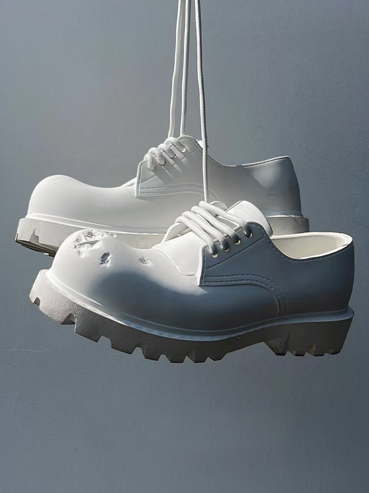 Cream White Big Head Future Derby Shoes Men's Women Thick Sole Height Increasing Cleanfit High-Grade Sentong Qin Casual Leather Shoes