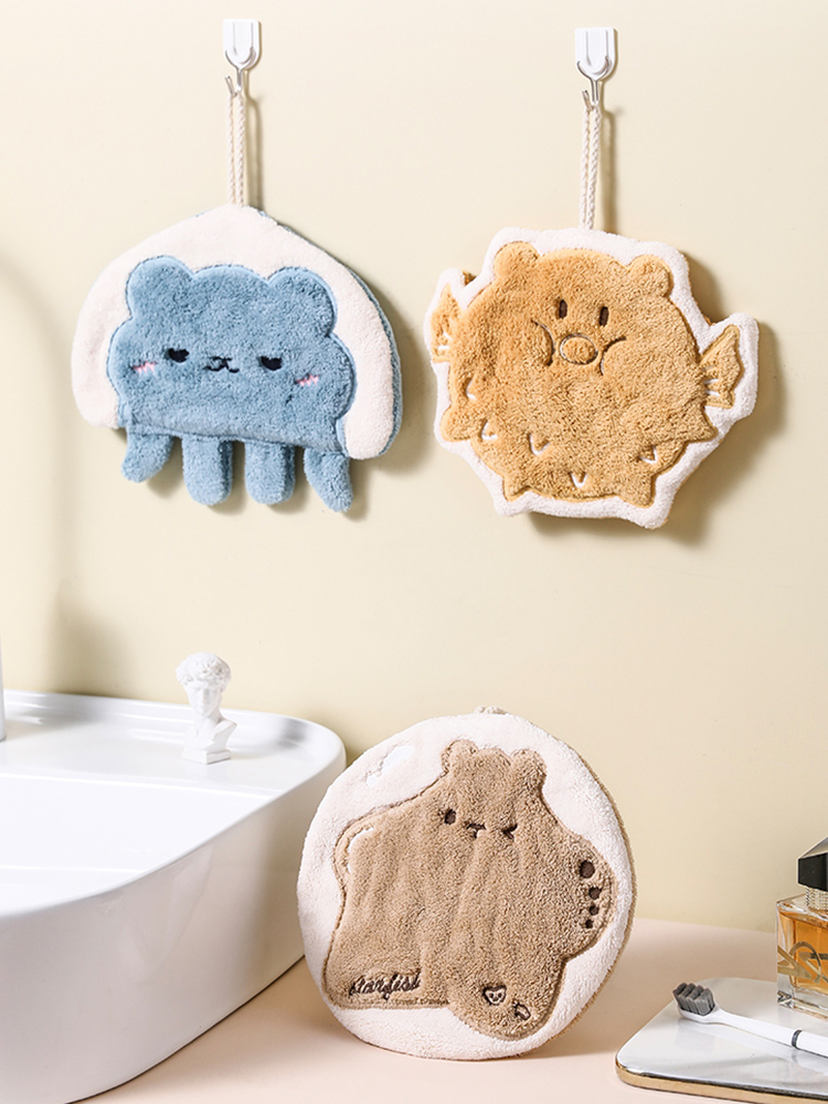 Hand Towel Hanging Cartoon Cute Absorbent Quick-Drying Kitchen and Bathroom Small Square Towel For Home Thickened Kids Wiper Cloth