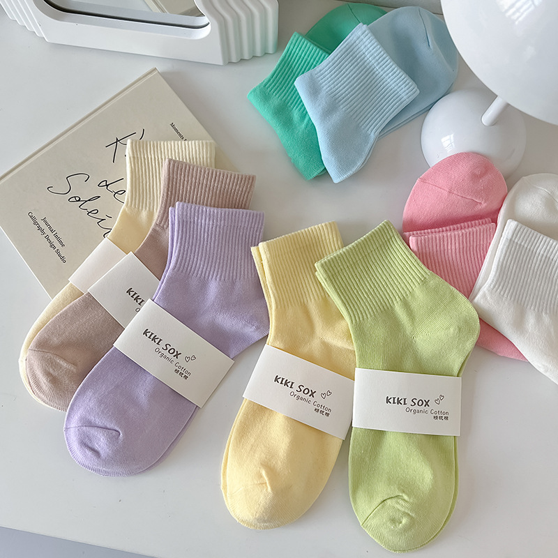 Pure Color Socks Women's Socks Summer Thin 2024 Trendy Ins Candy Color Dopamine White Summer Tube Socks