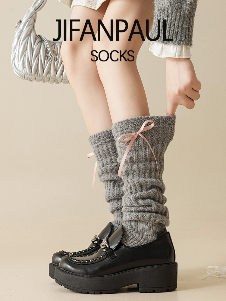 Ballet Style Foot Sock Women's Stepping Spring and Autumn Stockings Cute Bow Pile Socks Autumn and Winter Girl Leg Warmer