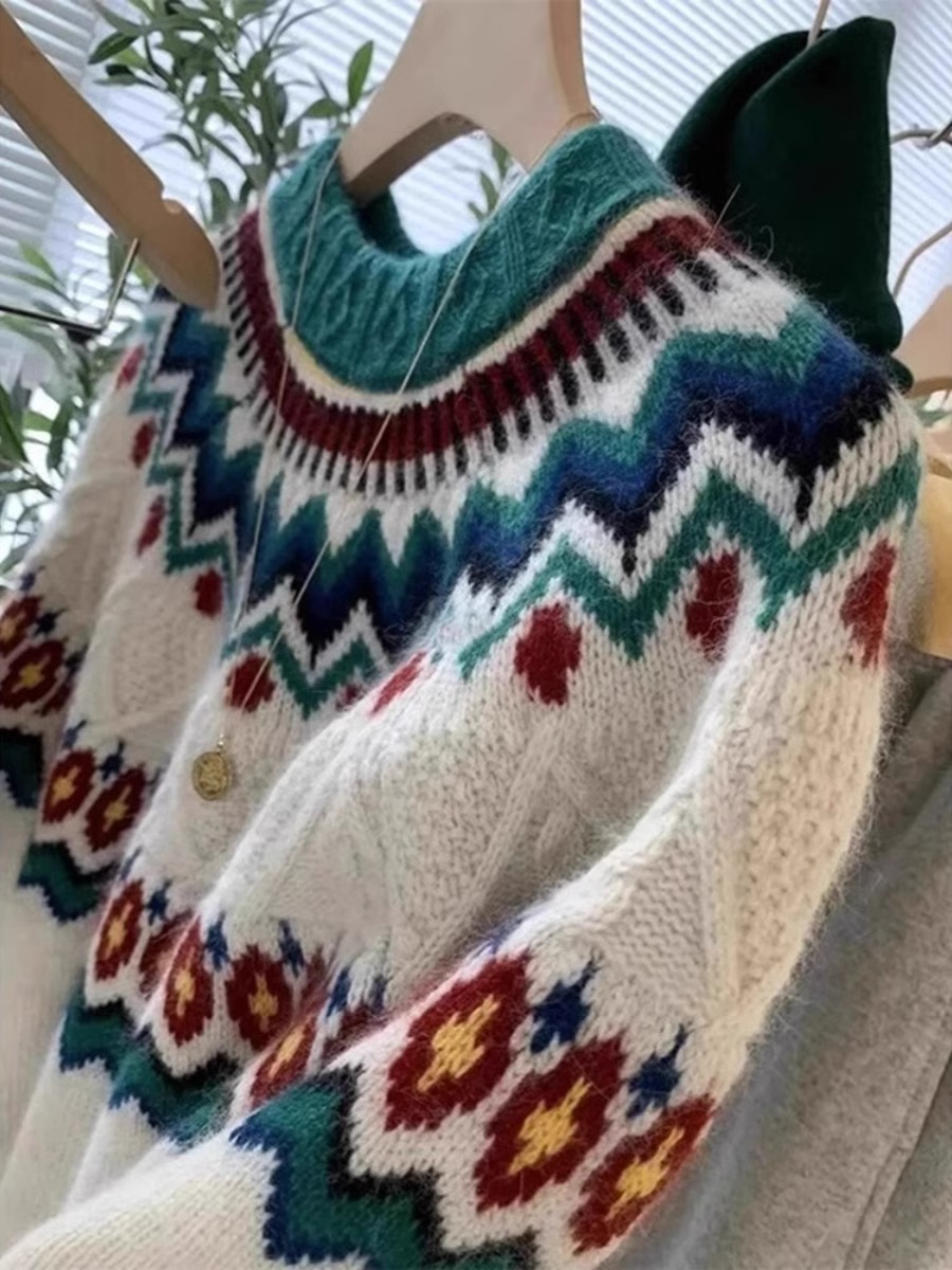 Spring & Fall Elegant New Design Sense Cashmere Sweater Retro Soft Glutinous Idle Style Fairisland Sweater Female Fancy Tops