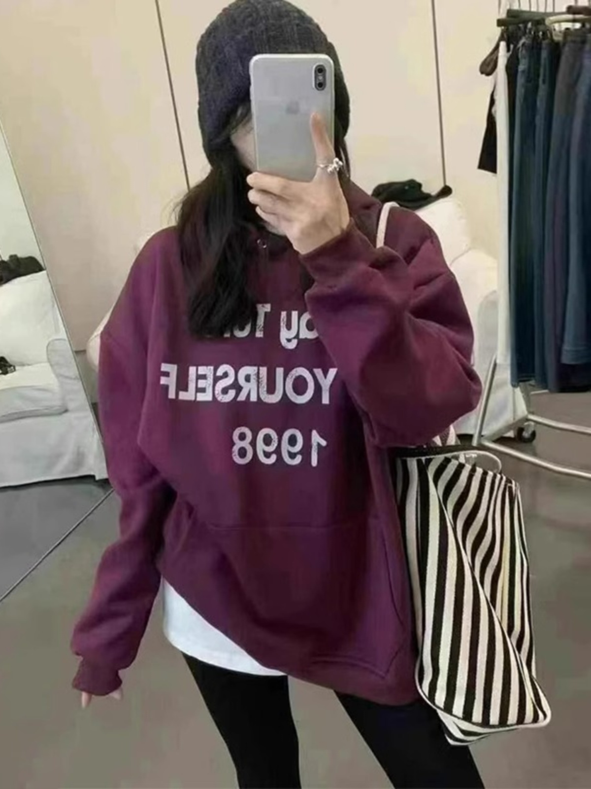 Letter Print Hooded Fleece Lined Sweater Female European Goods 2025 Spring & Fall K-style Loose Slim Looking Casual All-Matching Tops Tide