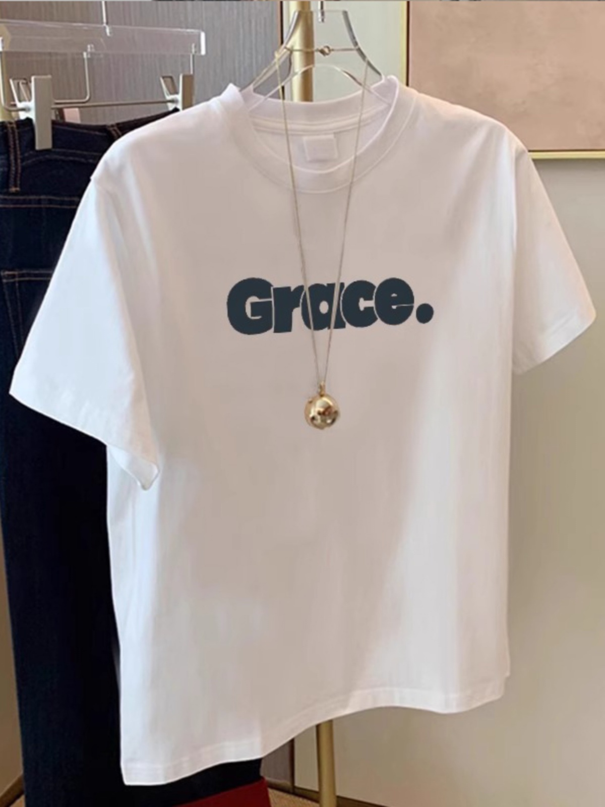 2025 Summer New Arrival White Pure Cotton Short-Sleeved T-Shirt Female Loose Easiest for Match Fashionable Stylish Letter Print Top Ins