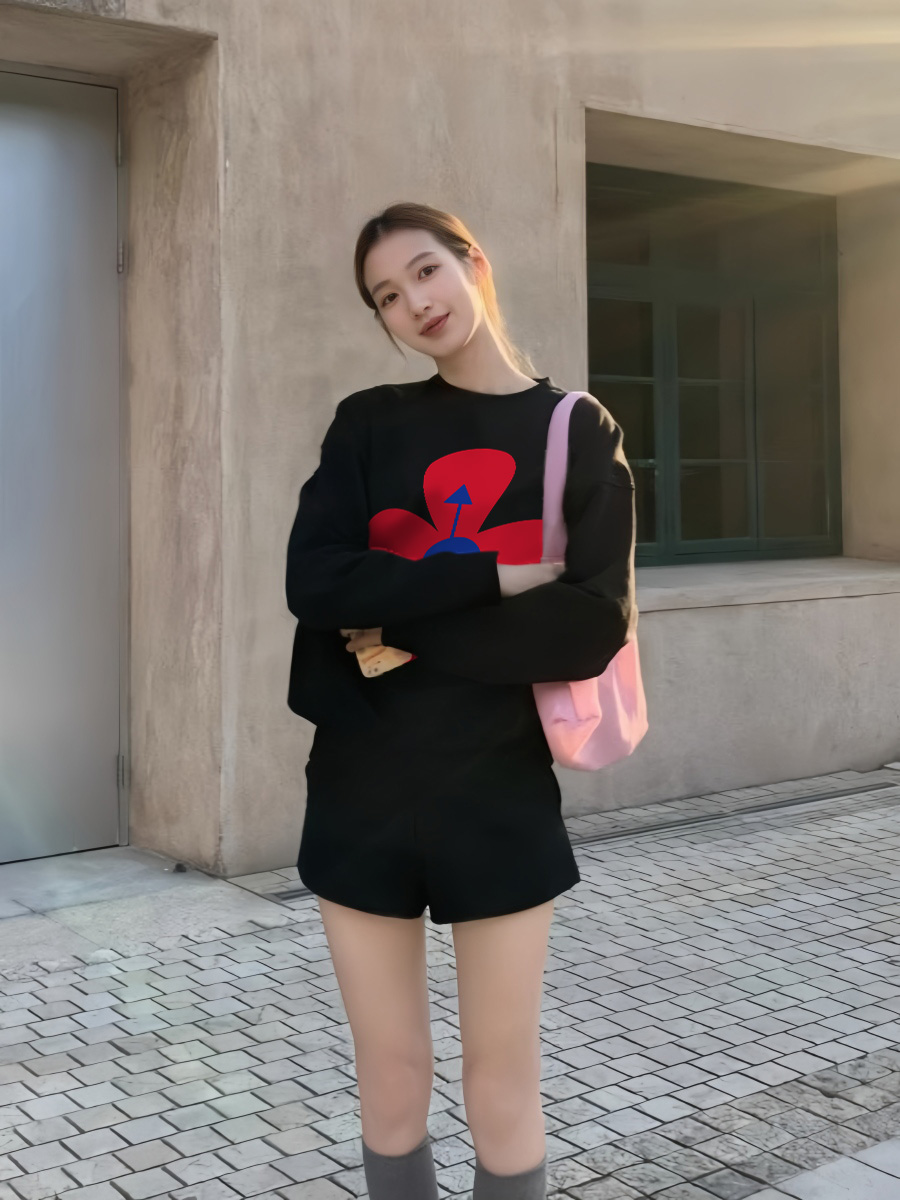 American Retro Lazy Coat Flowers Print Loose Crew Neck Top 2025 New Arrival Best Selling Pullover Sweatshirt Female