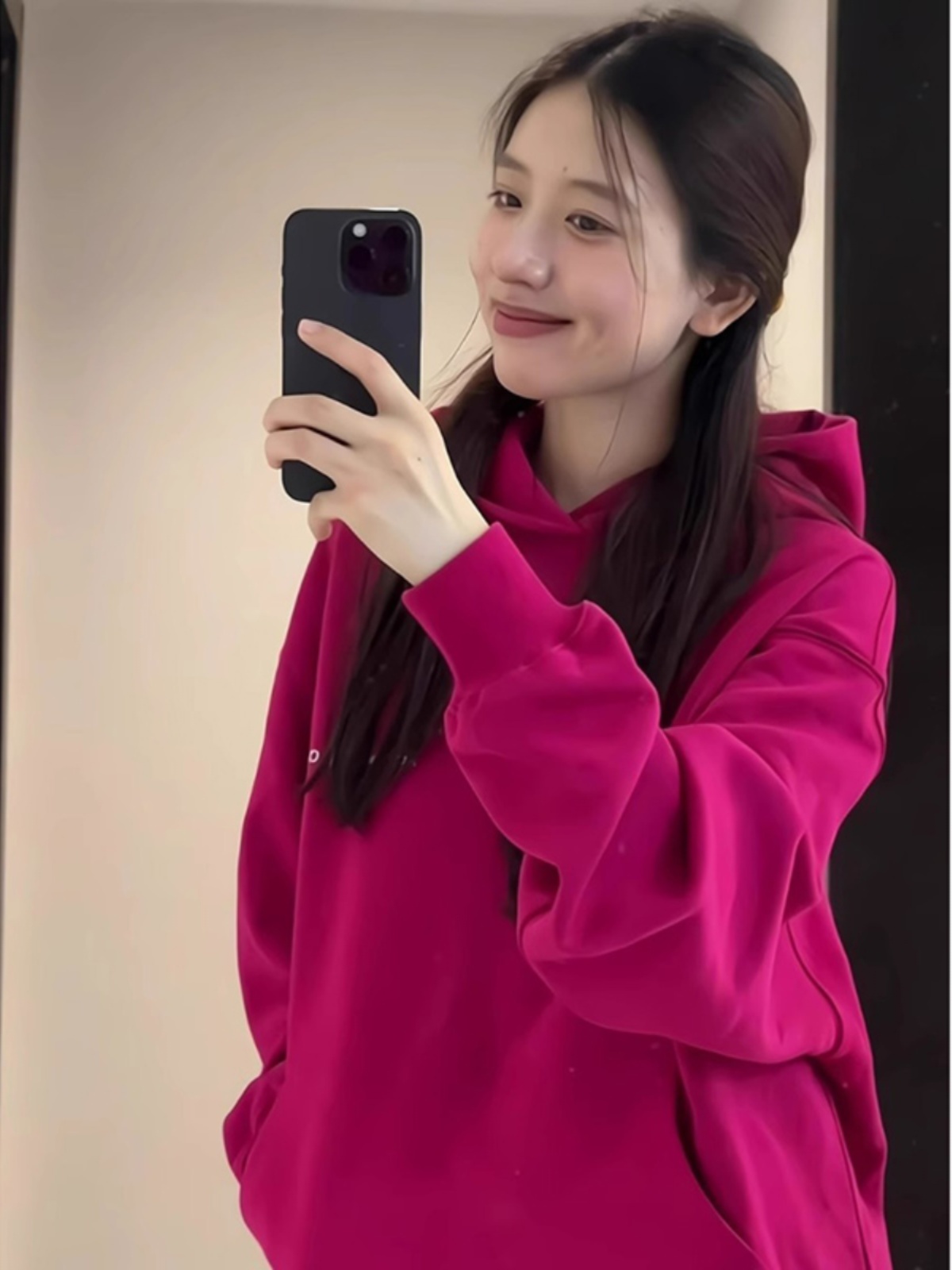 American Rose Red Printed Hoodie Female Spring & Fall Spring & Fall Oversize Fancy Super Nice Heavy Weight Tops