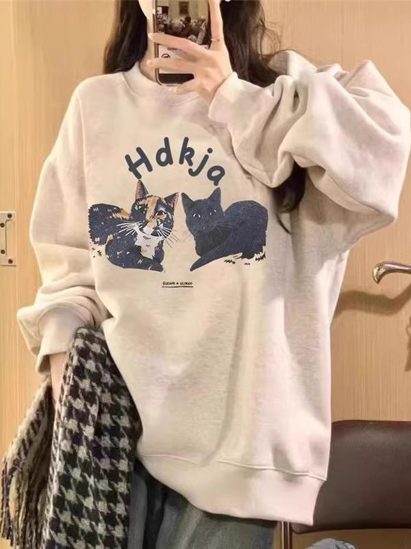 Pure Cotton Silver Fox Velvet Spring & Fall Velvet Padded Thickened Sweater Women 2025 New Arrival Best Selling Gray round-Collar Hooded American Style Loose