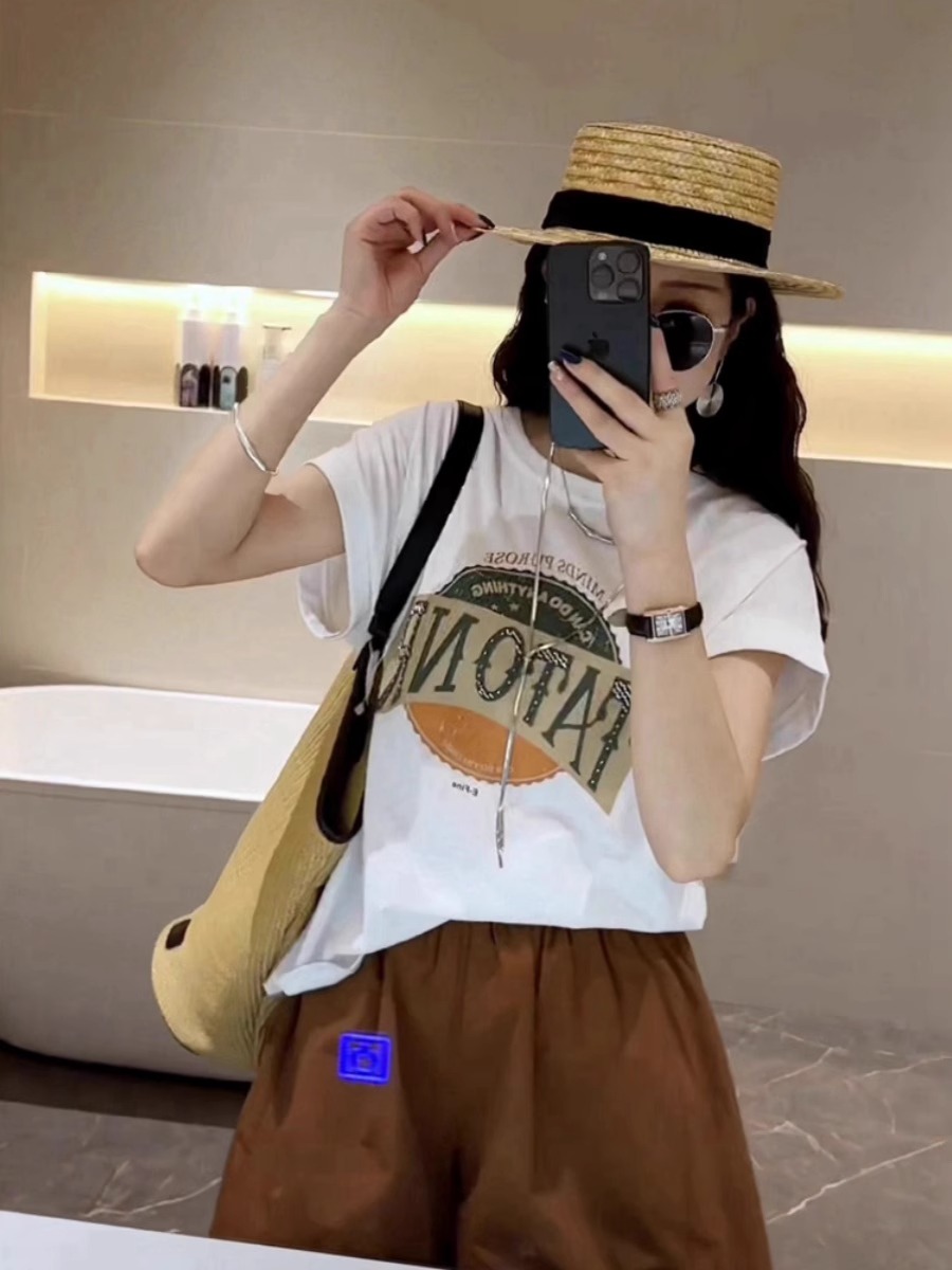 Minimalist Casual Letter Print Short-Sleeve T-Shirt Female Summer 2025 New Arrival Loose Unique Versatile Slimming Top Ins