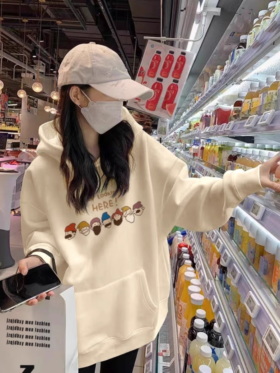 Apricot Sweater Women 2025 New Arrival Best Selling Fashionable Stylish Spring and Autumn Fleece Loose Thick Hooded Mid Length Long Length Tops