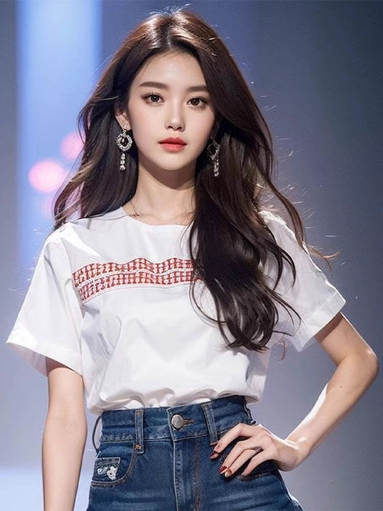 Chic Sweet and Spicy Very Fairy Blouse Summer Super Nice White with Printed Pattern Short Sleeve T-Shirt Women 2025 New Arrival Best Selling