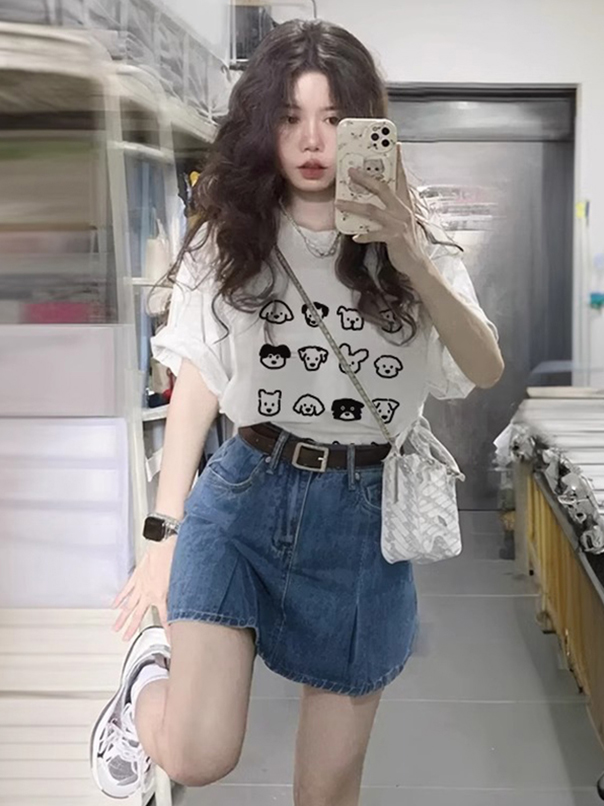 American White Short Sleeve T-Shirt Women's Blouse 2025 New Arrival Best Selling Summer Loose Half-Sleeve Pure Cotton T-shirt Undershirt