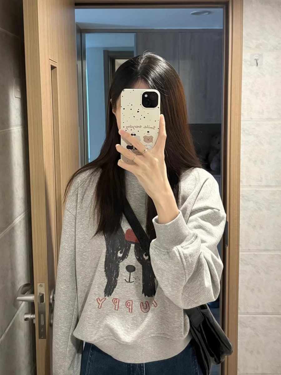 Small Gray Pullover Crew Neck Top Women 2025 Early Autumn New Best Selling Idle Style Short Sweatshirt Outwear