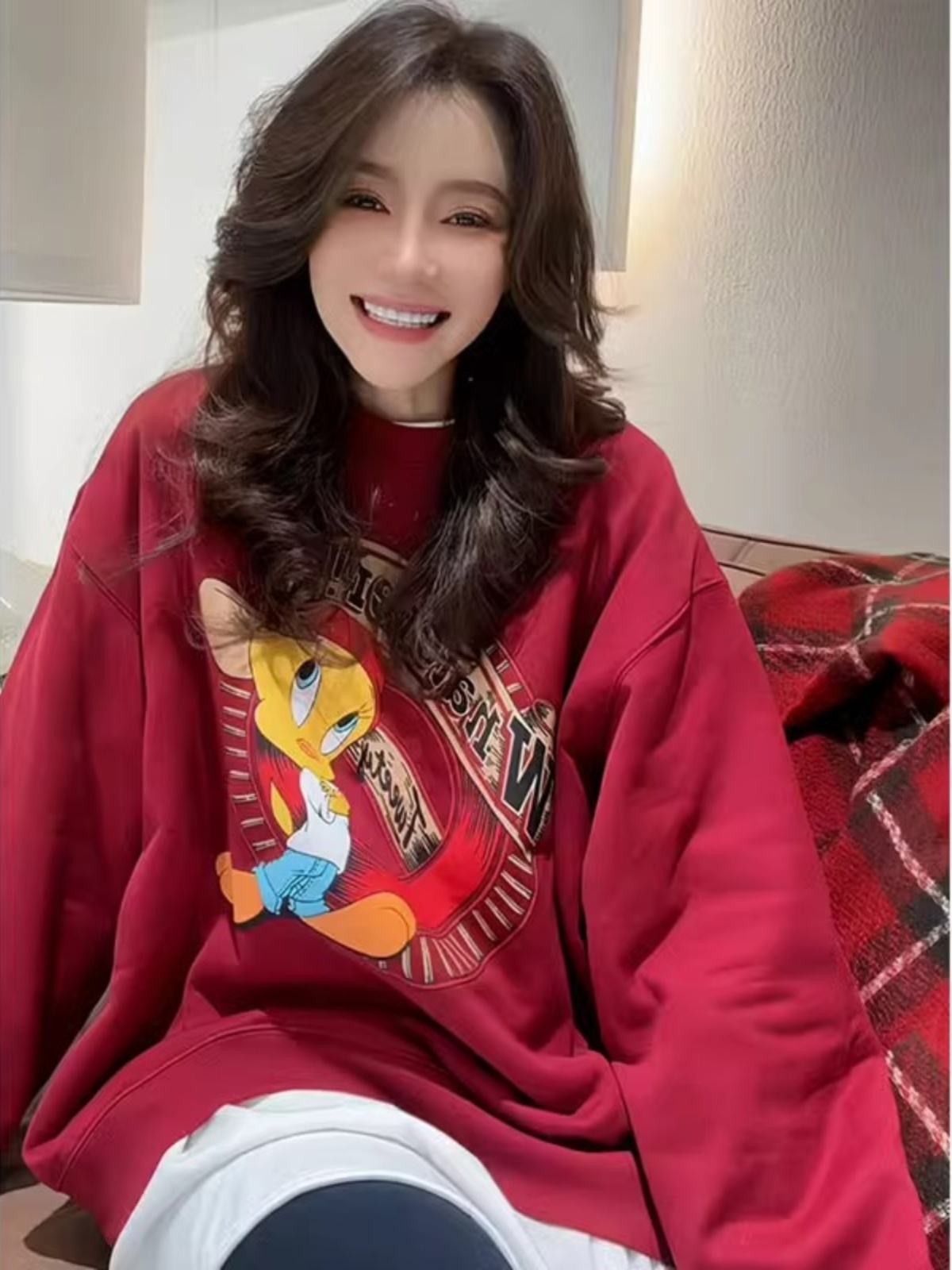 Red Sweater Women's Spring & Fall 2025 New Arrival Best Selling Loose American Shoulder Niche Style Hooded Thickened Jacket Spring and Autumn