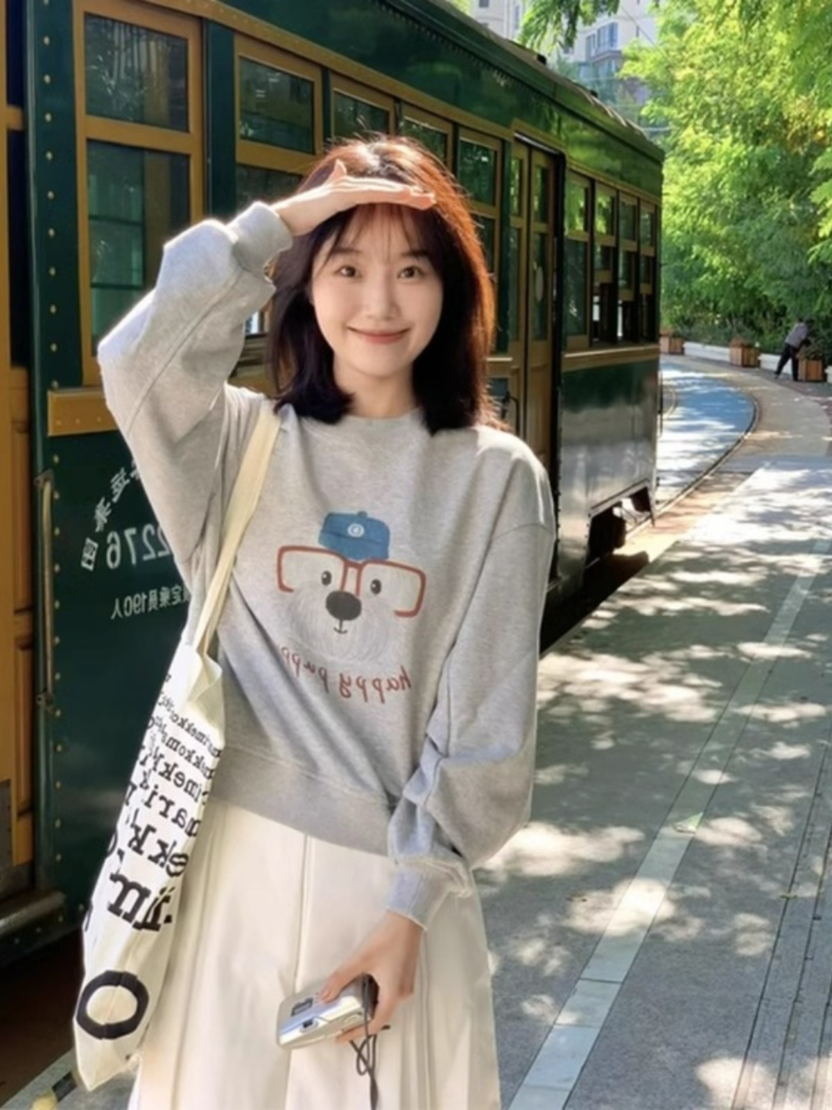 Gray Cartoon Puppy Printed round-Neck Non-Hoodie Long Sleeves Sweatshirt Female 2025 New Arrival Best Selling Tops 2025 Autumn Female