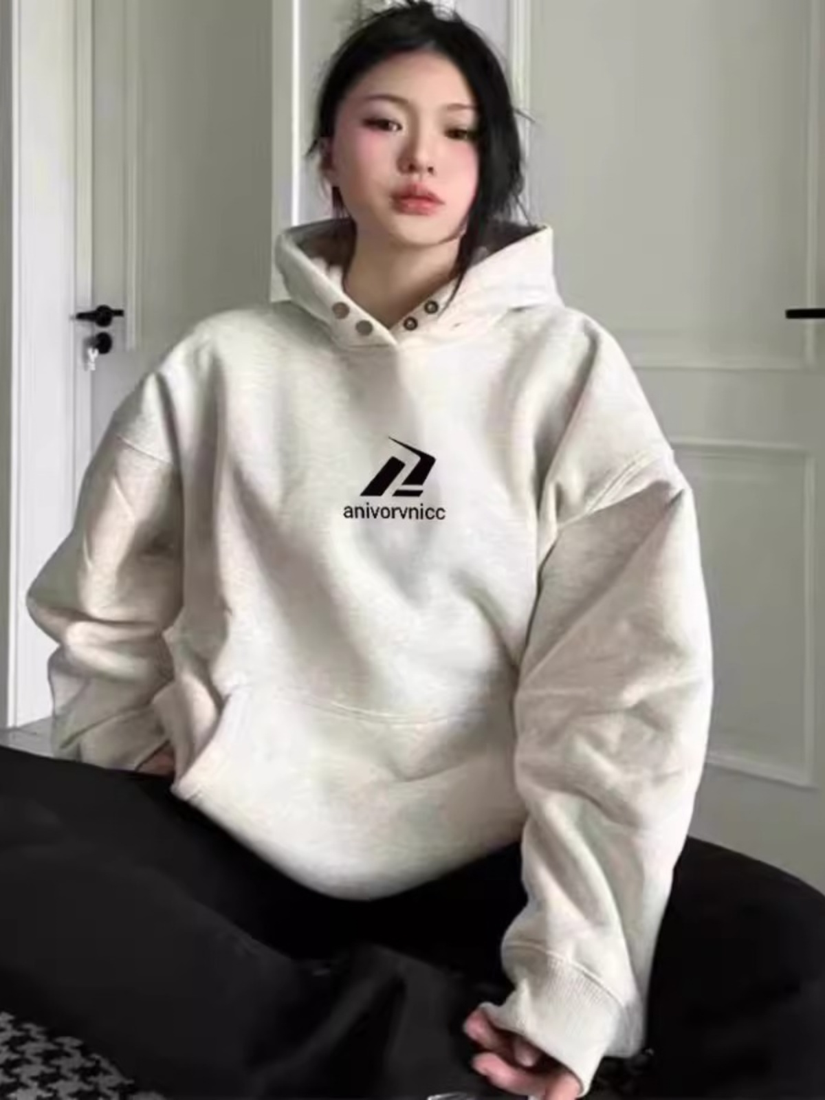 Heavy Weight Gray Hooded Sweatshirt Women 2025 New Arrival Spring & Fall Oversize American Style Loose Fancy Coat Top