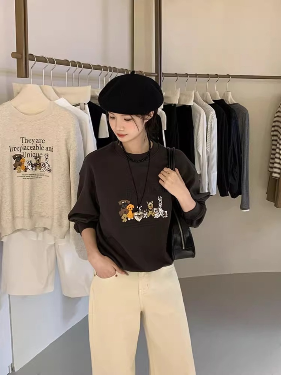 2025 Early Autumn New Arrival Cold Series Fancy Small Cartoon Print Sweatshirt Women's Spring and Autumn Shoulder Short Tops