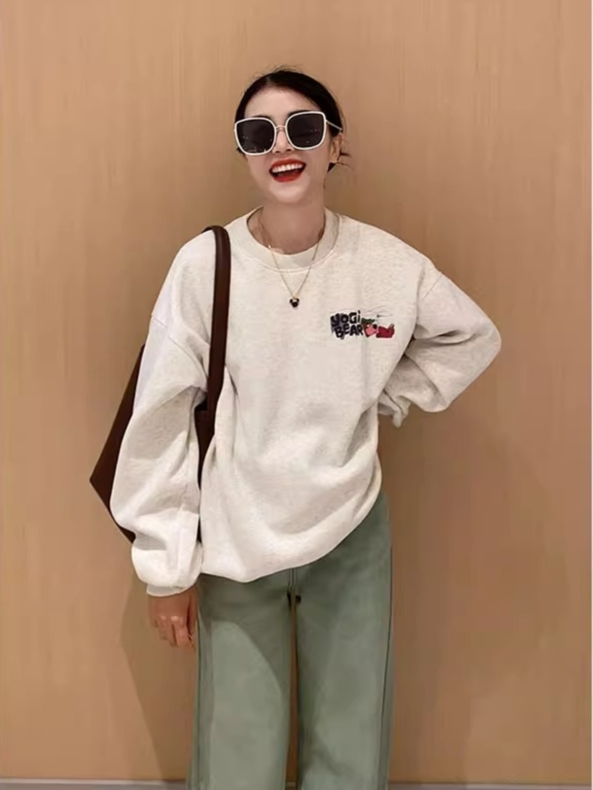 Early Autumn Thin Type Shoulder Sweatshirt Outwear Female Loose and Lazy Style Stylish Niche Style Small Long Sleeves Top without Hood