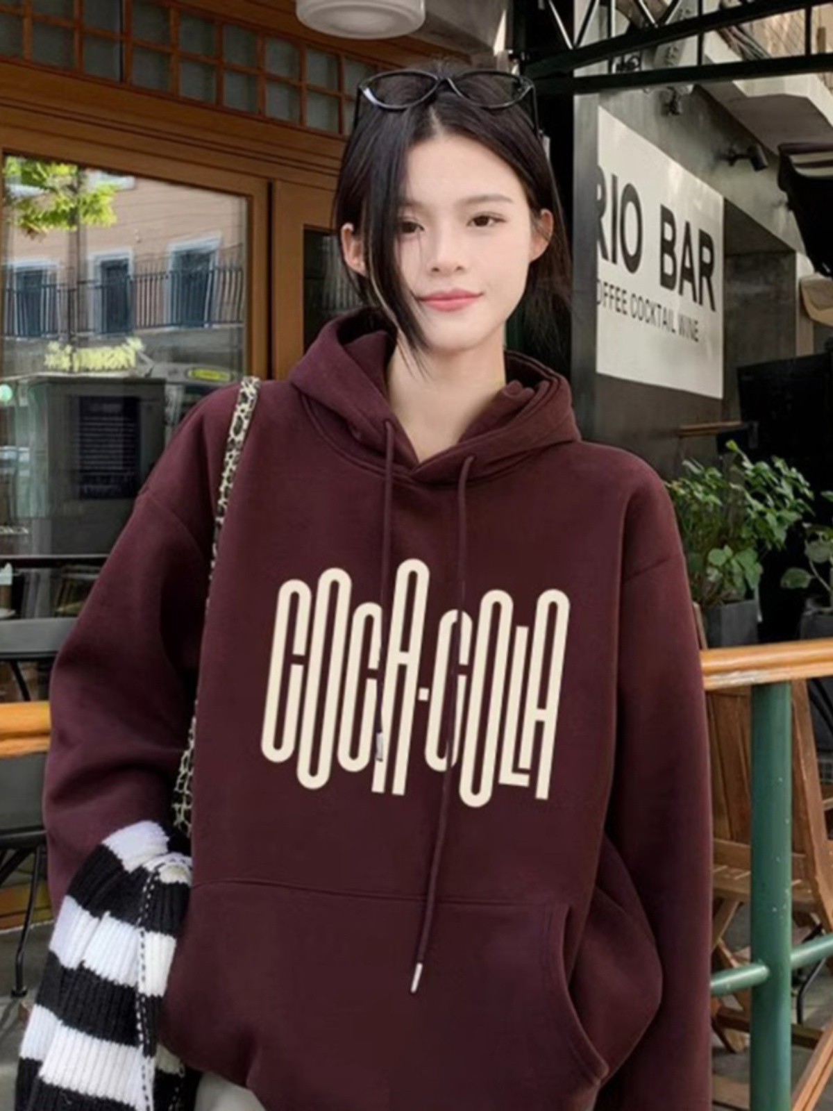 American Retro Wine Red Hooded Sweatshirt Female Spring & Fall Fancy Trendy Fleece-lined Thick Loose Lazy Coat