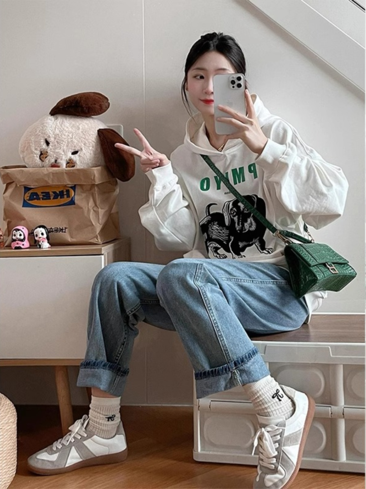 American High Street Retro White Hoodie Coat Women Spring Autumn Oversize Heavy Weight Trendy Hoodies Tops
