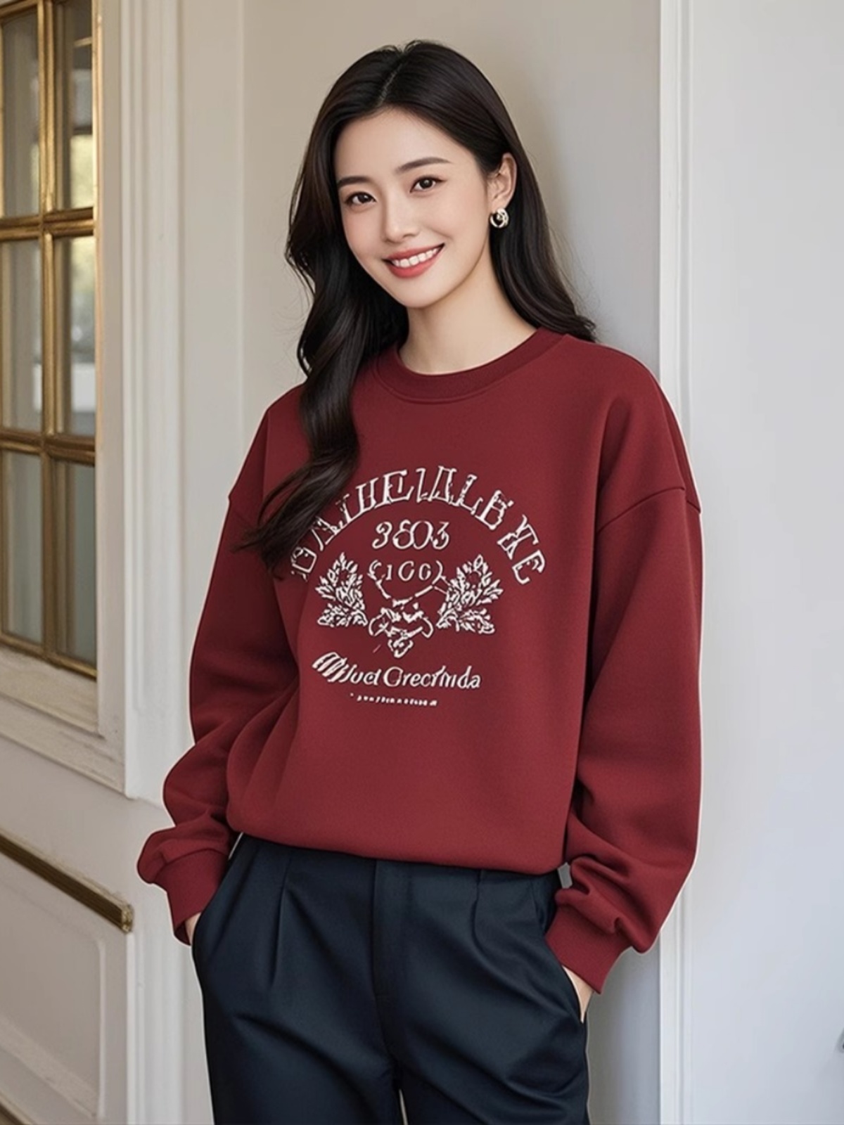 Idle Style Casual Loose round Neck Pullover and Fleece Sweater Women's Spring and Autumn 2025 New Arrival Korean Style Versatile Top