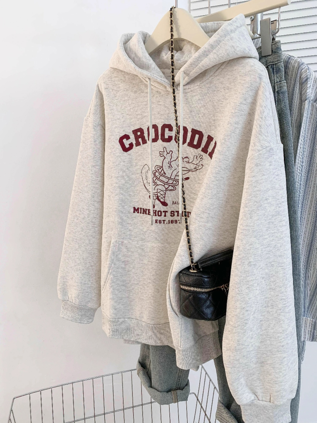 American Hooded Gray Sweatshirt Female 2025 New Arrival Spring & Fall Loose Velvet Thickened Lazy Fashion Pullover Tops Tide
