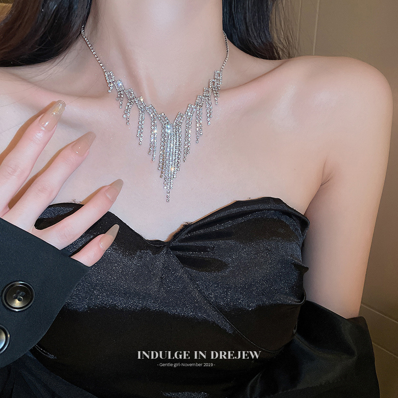 Shiny Diamond Tassel Necklace New Arrival 2025 Best Selling Summer Clavicle Chain Female Fancy Light Luxury Minority Necklace Accessories