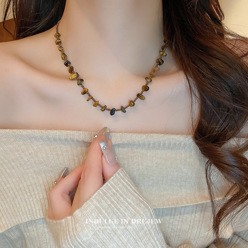 Tigereye Beaded Necklace for Women Light Luxury Minority Sweater Chain Fancy 2025 New Arrival Best Selling Clavicle Chain Accessories