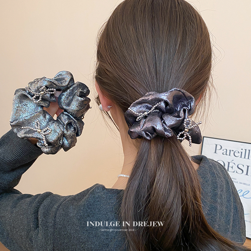 Gray Ball Bows Ruched Large Intestine Hair Ring Female 2025 New Arrival Gentle Hair Rope Low Ponytail Hair String Hair Accessories