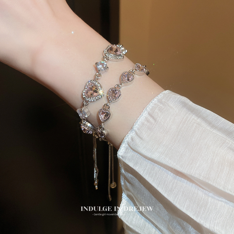Pink Heart-Shaped Zircon Pull-out Bracelet 2025 New Arrival Fancy Light Luxury Minority Bracelet Unique Bracelet for Women