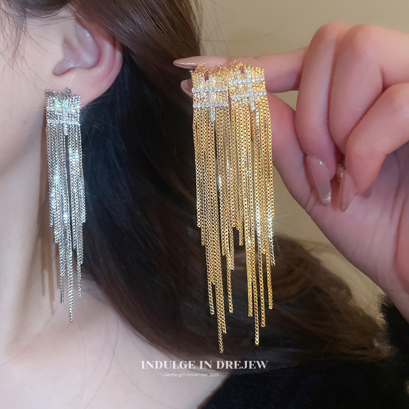 Fashion Asymmetrical Exaggerated Long Tassel Earrings for Women Accessible Luxury Fancy Elegant Earrings New Arrival Square and round Face Earrings