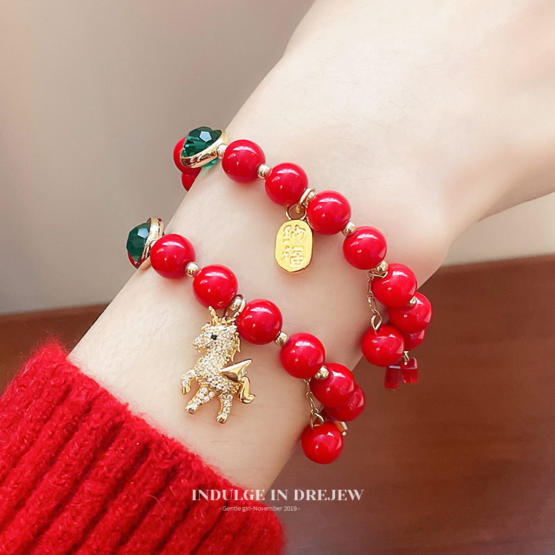 New Year Red Lucky Fortune Bracelet Fancy Accessible Luxury Exquisite Niche Style Beaded Bracelet Female New Arrival Festive Bracelet
