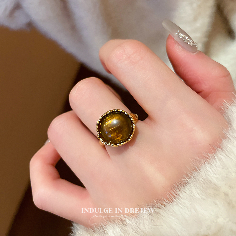 Retro Asymmetrical Tigereye Open Ring Female Special-Interest Design New Arrival Ring Accessible Luxury Fancy Elegant Bracelet