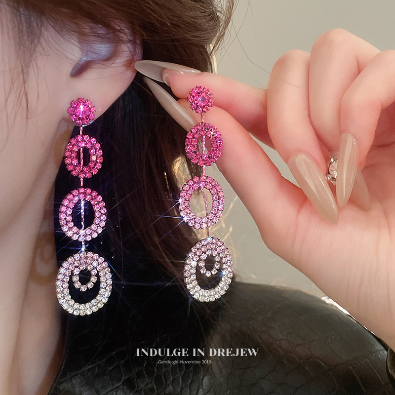 Rhinestone Gradient Long Stud Earrings Accessible Luxury Fancy Elegant Generous Earrings Fashion Exaggerated Face Small Earrings Women