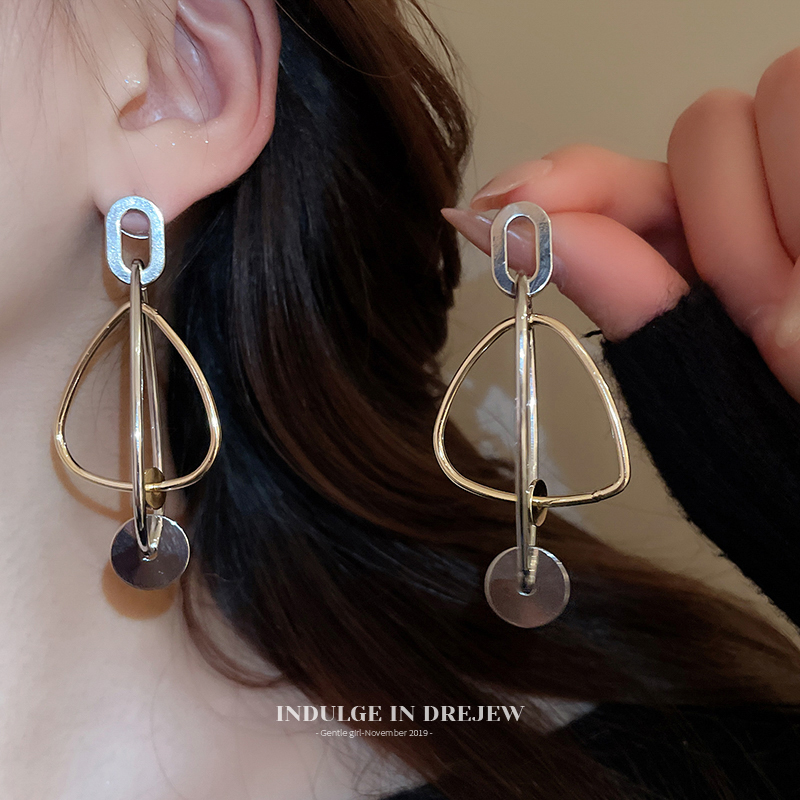 Fashion Exaggerated Geometry Water Drop Triangle round Piece Ear Studs Accessible Luxury Fancy Elegant Generous Earrings Simple Earrings Female