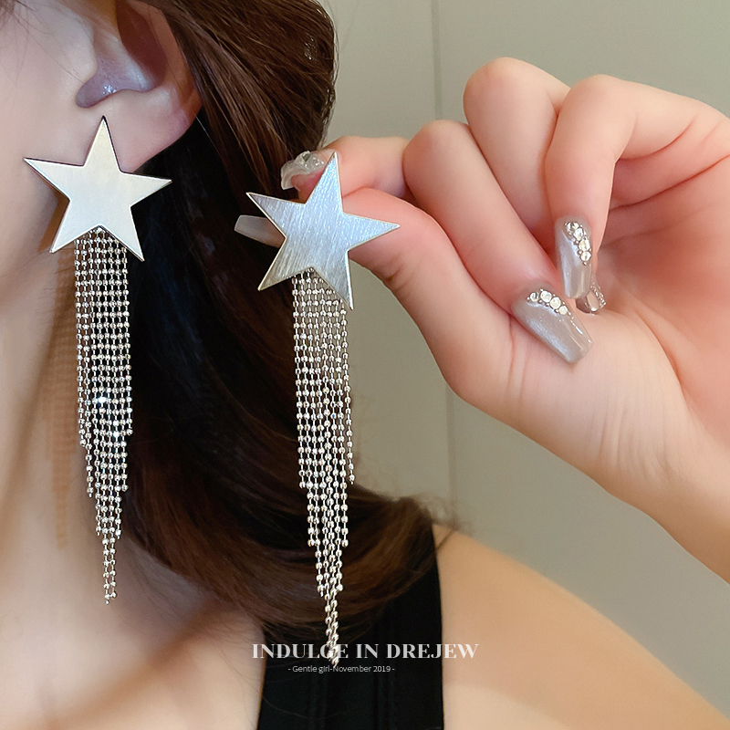 Silver Star Tassel Earrings 2025 New Arrival Best Selling Fancy Stud Earrings Dignified Generous Style Fashion Ins Earrings for Women