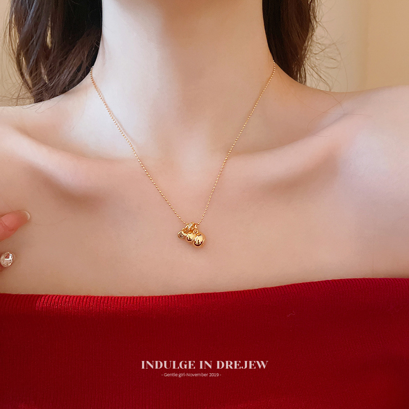 Gold Zircon Circle Buckle Gourd Necklace Fancy Light Luxury Minority Clavicle Chain Women's Elegant Sweater Accessories