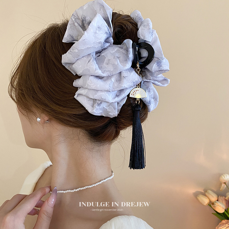 New Chinese Fan Tassel Grip Female 2025 New Arrival Fancy Clip Headdress Hairpin Chinese Ink Style Large Hair Accessories