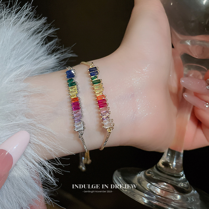 Color Zircon Rectangular Adjustable Bracelet for Women 2025 New Arrival Special-Interest Design Bracelet Fashion Exquisite Bracelet