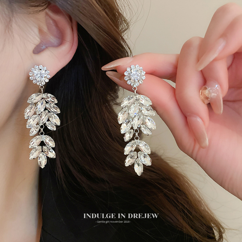 Silver Shiny Wheat Pendant Earrings Light Luxury High-Grade Temperament Earrings Bridal Wedding Dress Formal Dress Exquisite Earrings Women