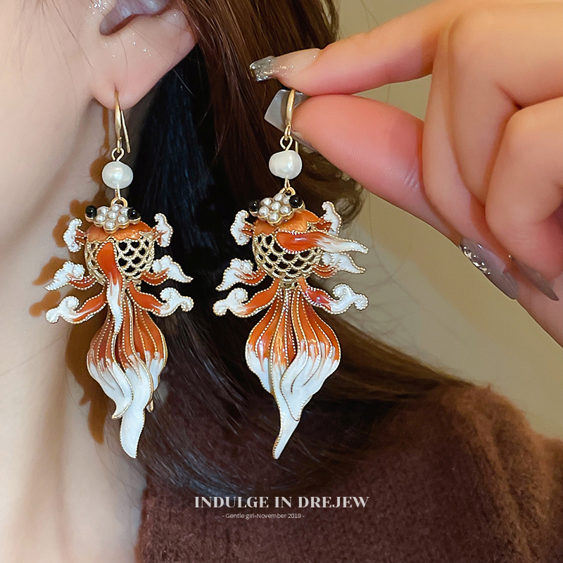 New Chinese Goldfish Koi Eardrops Earrings Accessible Luxury Fancy Elegant Generous Earrings Fashion New Earrings Women